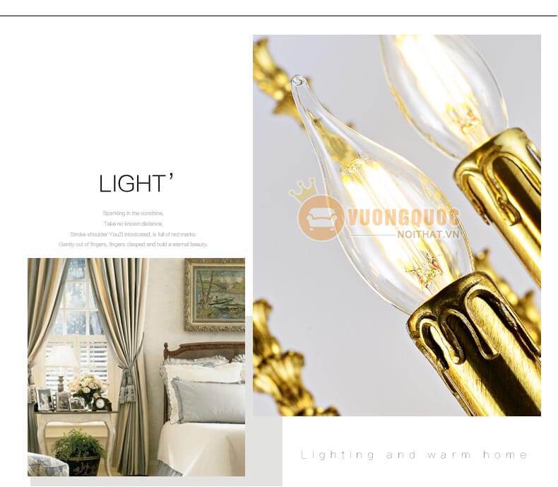 Đèn chùm đồng nến phong cách châu âu abr150-4